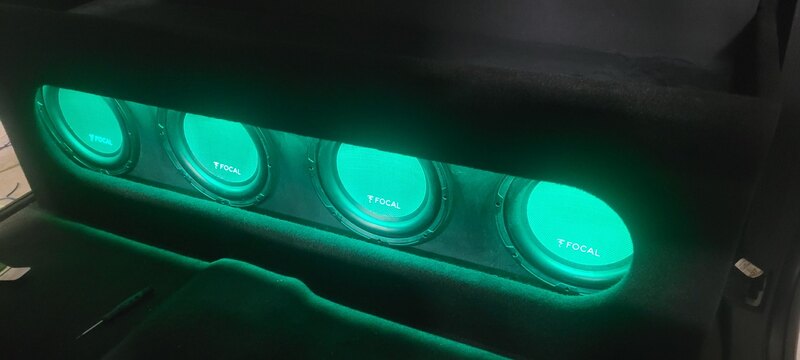 Custom Focal car audio system with green LED lights